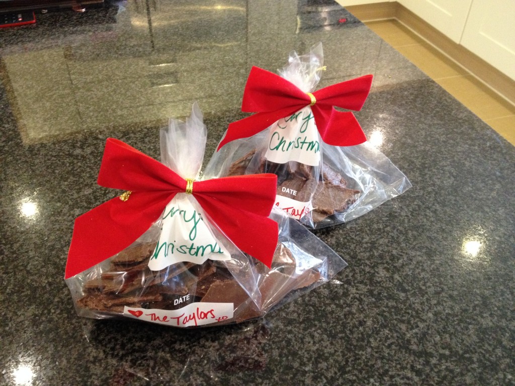 Last Minute Peppermint Chocolate Bites on a counter.