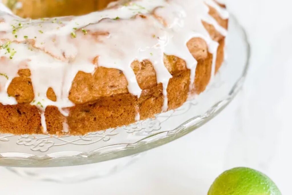 A lime, avocado and courgette cake with white icing