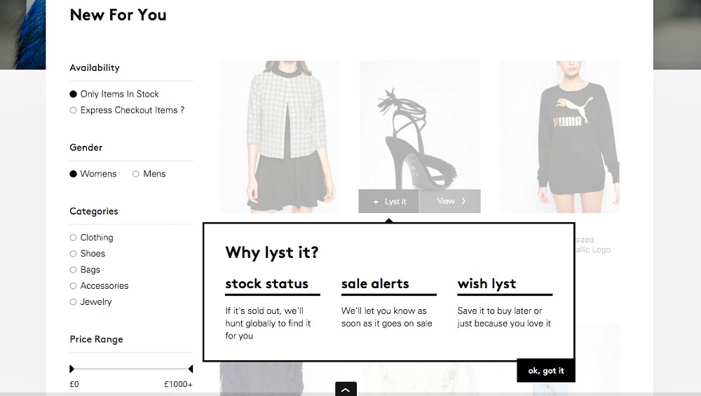 Lyst online shopping network