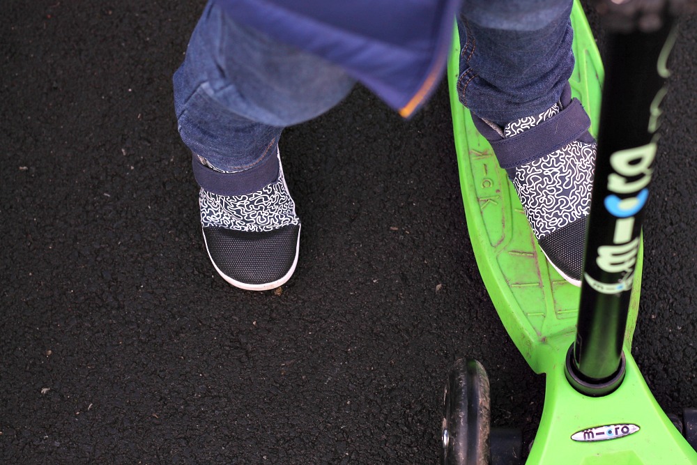 Scooting in Matching Bobux Shoes for Spring