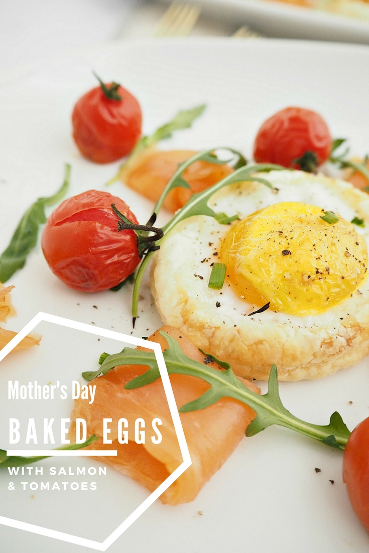 Cheesy Puff Pastry Baked Eggs with Salmon & Roasted Tomatoes