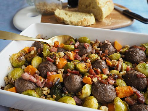 Meatballs & Brussels Sprouts Tray Bake Recipe