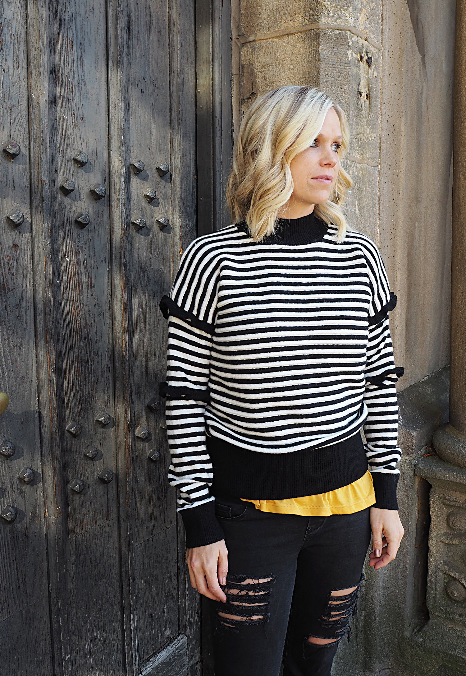 Matalan fashion Black and White Stripe Knitwear and Mustard "dream long" tshirt top 