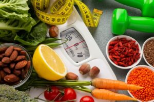 Auto vegetables and weights on a draft scale.