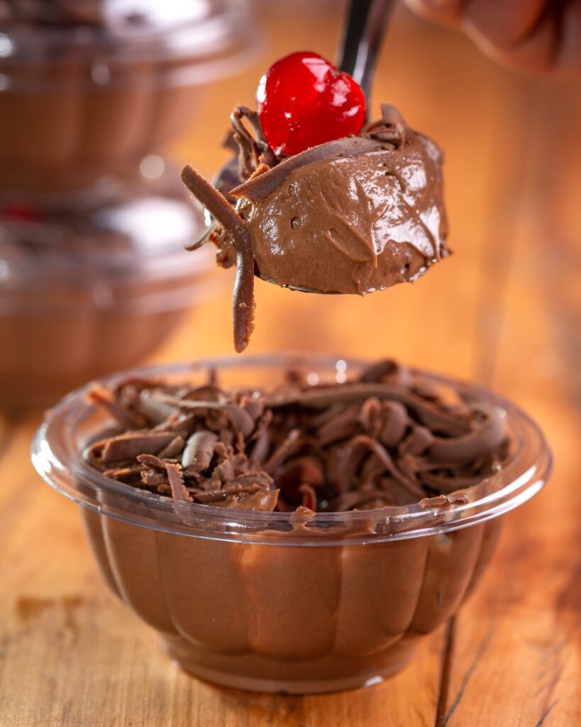 A delicious recipe for chocolate mousse with a cherry on top, perfect for Valentine's Day.